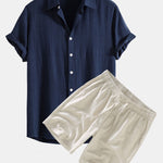 Linen Rayon Blend Shirt & Linen Drawstring Shorts Set