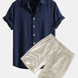 Linen Rayon Blend Shirt & Linen Drawstring Shorts Set