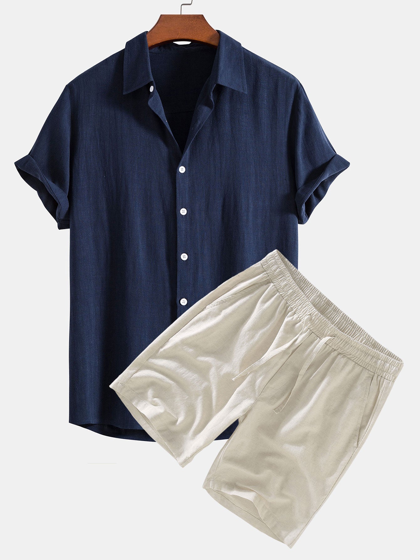 Linen Rayon Blend Shirt & Linen Drawstring Shorts Set