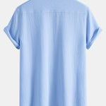 Short Sleeve Seersucker Stand Collar Shirt