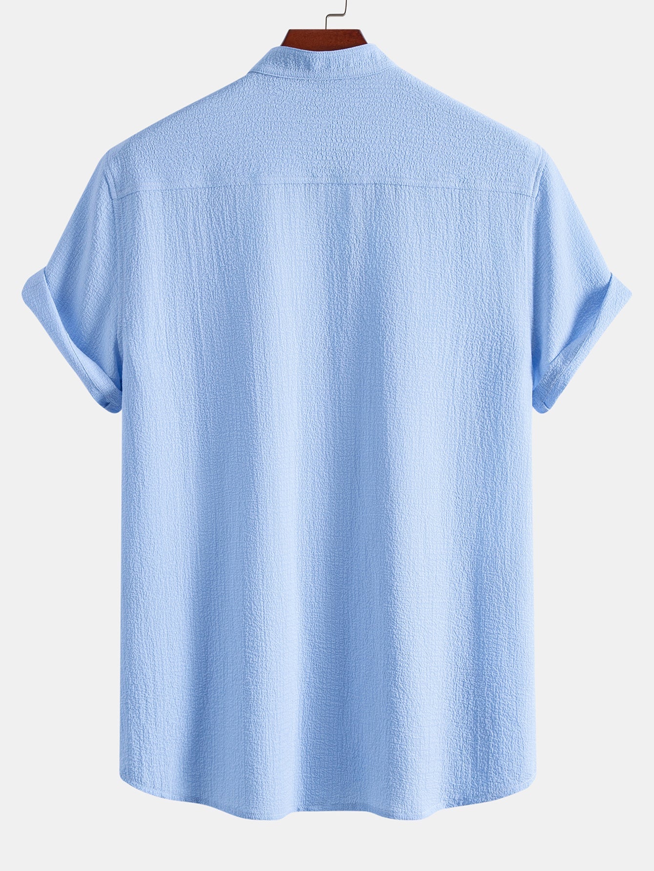 Short Sleeve Seersucker Stand Collar Shirt