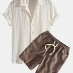 Texture Jacquard Cuban Shirt & Linen Cotton Blend Drawstring Shorts Set