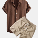 Geometry Rhombus Jacquard Shirt & Crinkle Textured Drawstring 5" Shorts Set