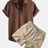 Geometry Rhombus Jacquard Shirt & Crinkle Textured Drawstring 5" Shorts Set