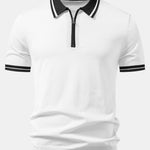 Contrast Trim Zipper Knit Polo & Slim Fit Tapered Trousers Set