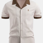 Contrast Palm Tree Embroidery Crinkle Shirt