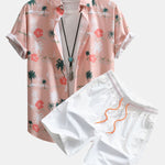 Tropical Plants Print Shirt & Swim Shorts Set