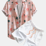 Tropical Plants Print Shirt & Swim Shorts Set