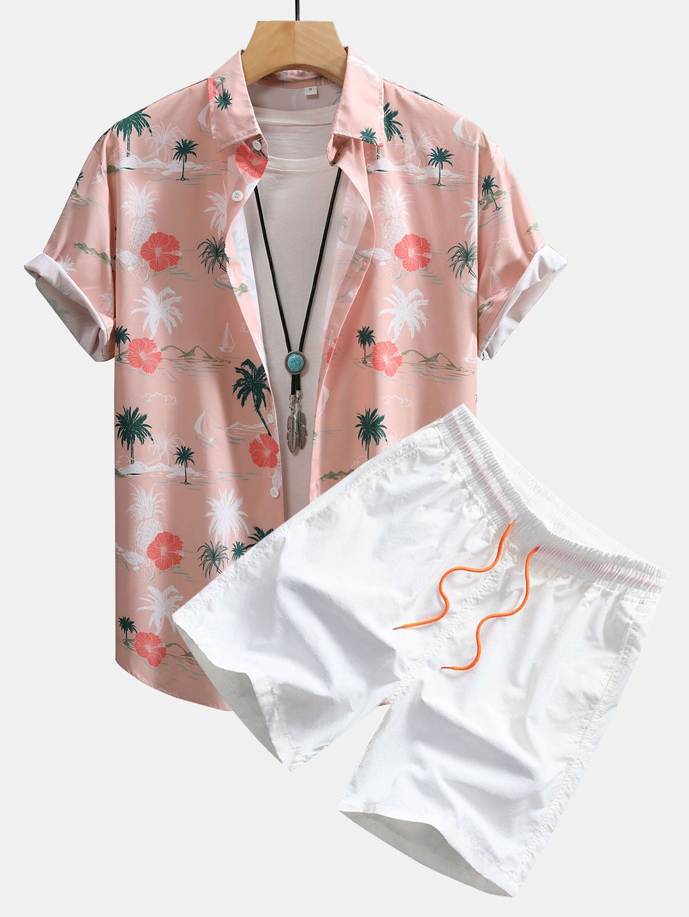 Tropical Plants Print Shirt & Swim Shorts Set