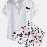 Palm Trees Print Linen Cotton Shirt & Swim Shorts Set