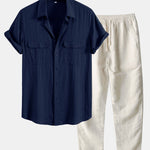 Linen Rayon Blend Pocket Utility Shirt & Straight Leg Linen Pants Set