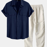 Linen Rayon Blend Pocket Utility Shirt & Straight Leg Linen Pants Set