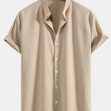 Crinkled Texture Stand Collar Shirt