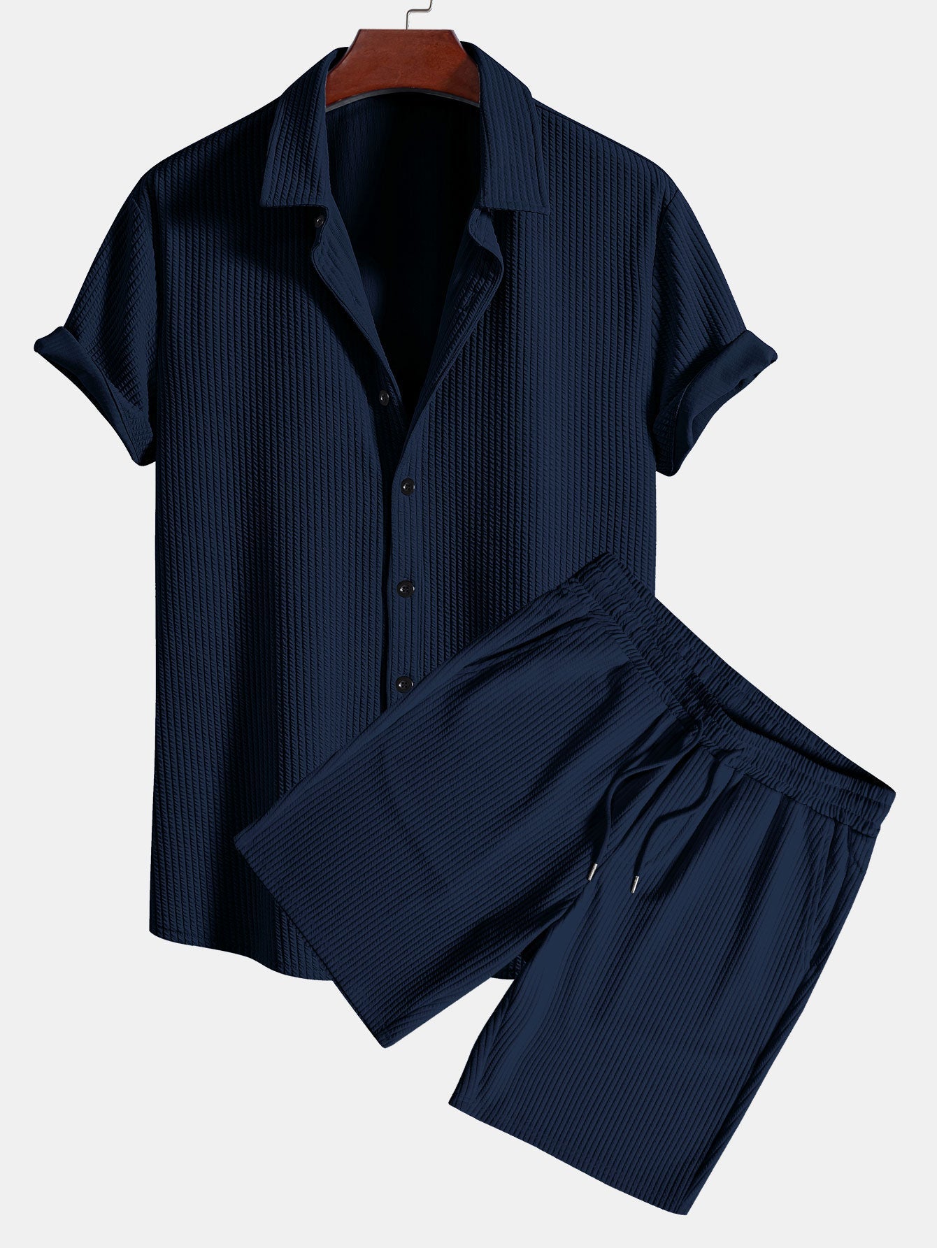 Muscle Fit Ribbed Shirt & Shorts Set