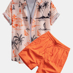 Island Print Shirt & Drawstring Swim Shorts Set
