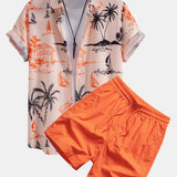Island Print Shirt & Drawstring Swim Shorts Set