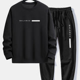 Balance Stripe Print Crew Neck Sweatshirt & Jogging Pants Set