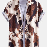 Cow Print Shirt & Crinkle Textured Drawstring 5" Shorts Set