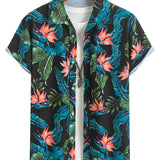 Tropical Plants Print Shirt & Drawstring Swim Shorts Set