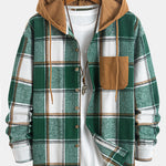 Relax Fit Contrast Corduroy Plaid Hooded Shirt
