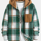 Relax Fit Contrast Corduroy Plaid Hooded Shirt