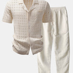Plaid Open Knit Shirt & Straight Leg Linen Pants Set