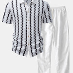 Plaid Jacquard Shirt & Straight Leg Linen Pants Set