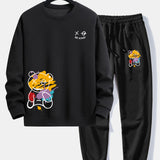 Graffiti Bear Print Relax Fit Crew Neck Sweatshirt & Jogging Pants Set