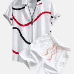 Line Print Shirt & Swim Shorts Set