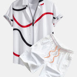 Line Print Shirt & Swim Shorts Set
