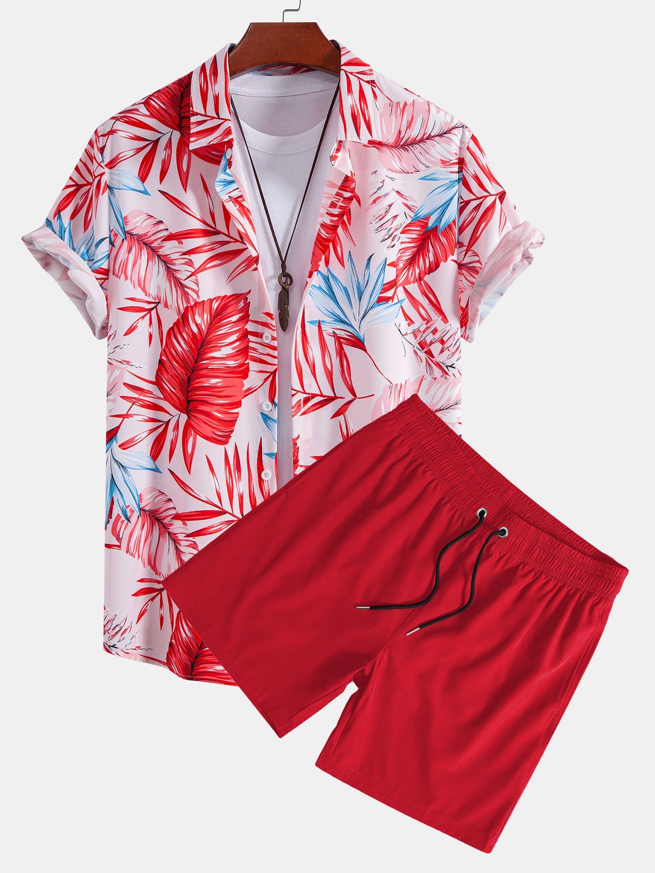 Tropical Print Shirt & Swim Shorts Set