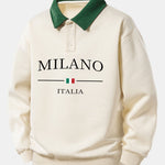 Milano Print Contrast Polo Sweatshirt & Slit Hem Stripe Pants Set