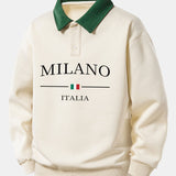 Milano Print Contrast Polo Sweatshirt & Slit Hem Stripe Pants Set