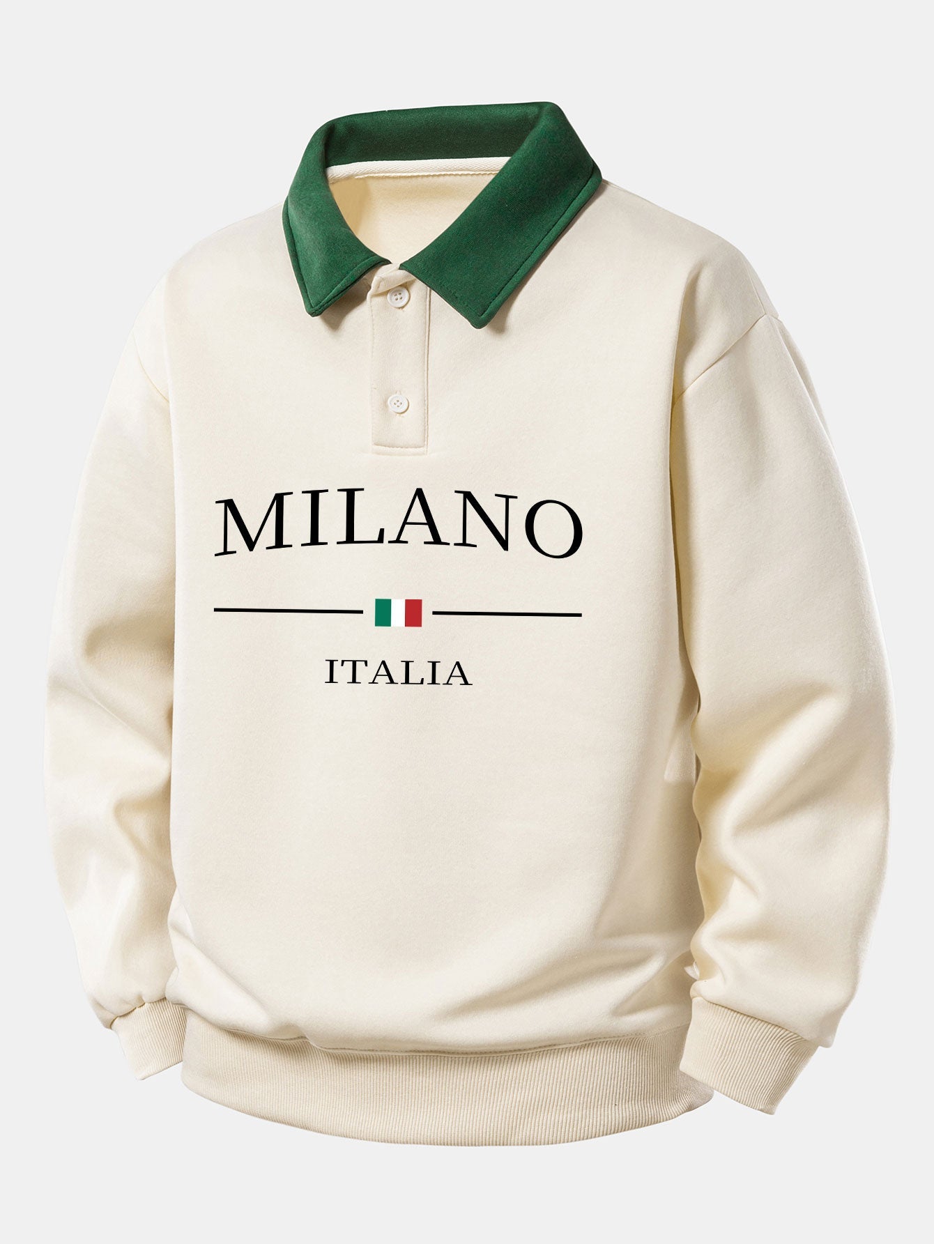 Milano Print Contrast Polo Sweatshirt & Slit Hem Stripe Pants Set