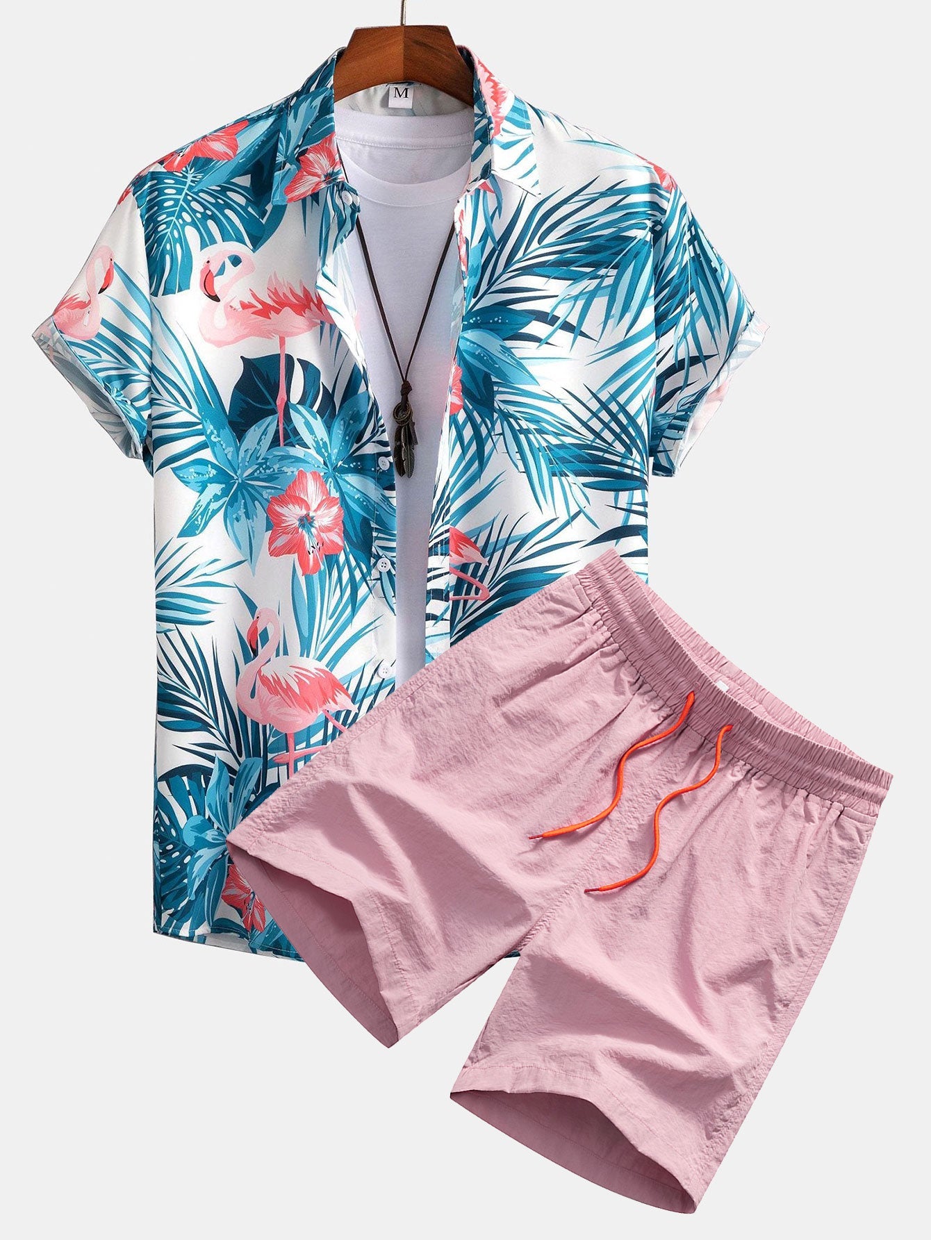 Flamingo Tropical Print Shirt & Swin Shorts Set