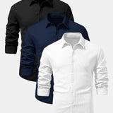 3 Pieces Long Sleeve Muscle Fit Ribbed Button Up Shirt