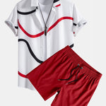 Line Print Shirt & Swim Shorts Set