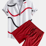 Line Print Shirt & Swim Shorts Set