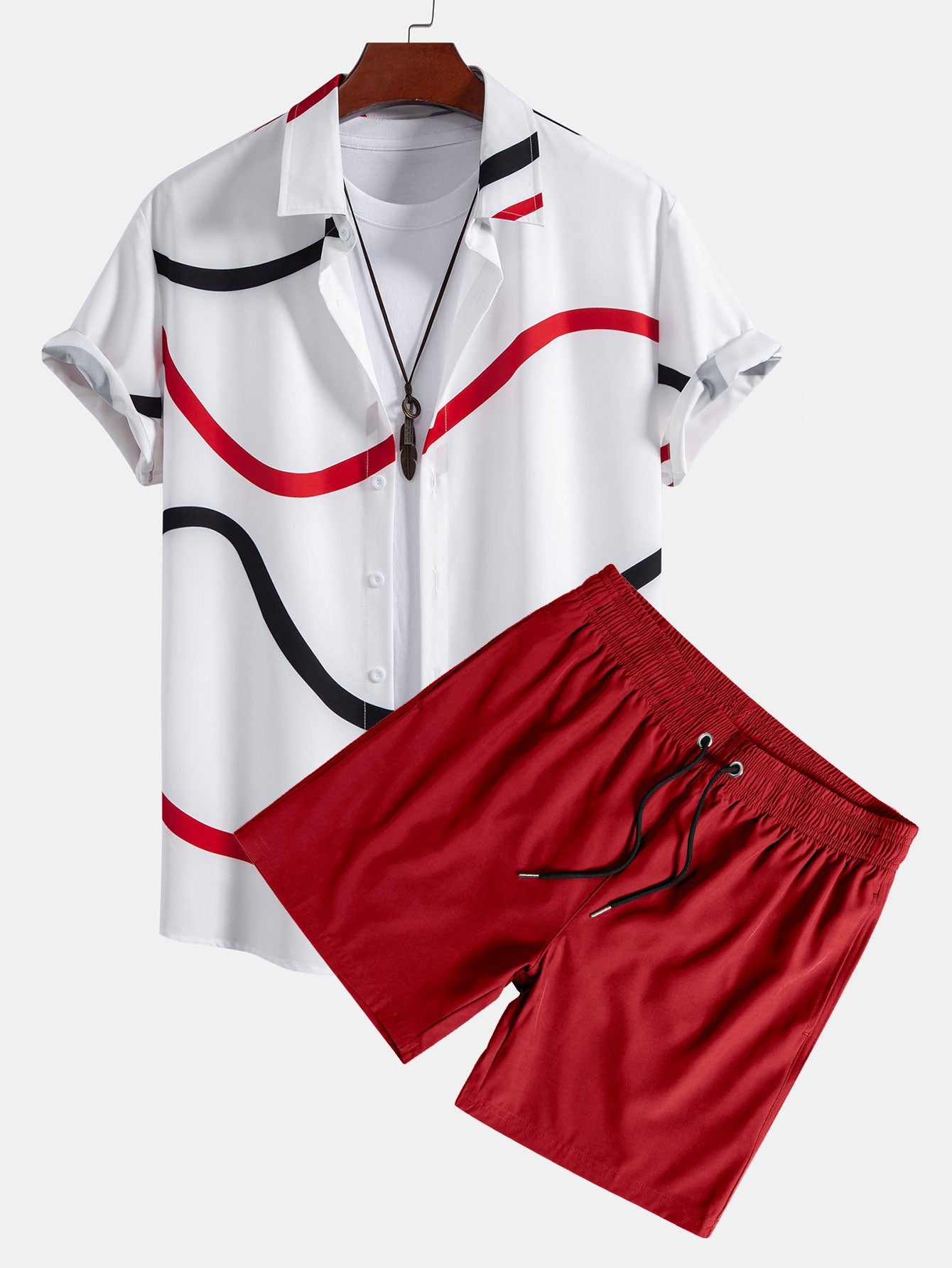 Line Print Shirt & Swim Shorts Set