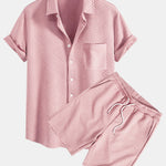 Striped Jacquard Shirt & Drawstring Shorts Set