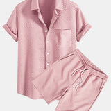 Striped Jacquard Shirt & Drawstring Shorts Set
