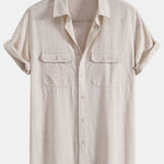 Linen Rayon Blend Pocket Utility Shirt & Straight Leg Linen Pants Set