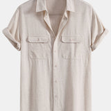 Linen Rayon Blend Pocket Utility Shirt & Straight Leg Linen Pants Set