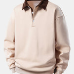 Contrast Corduroy Polo Collar Sweatshirt & Corduroy Pants Set