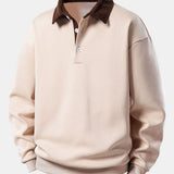 Contrast Corduroy Polo Collar Sweatshirt & Corduroy Pants Set