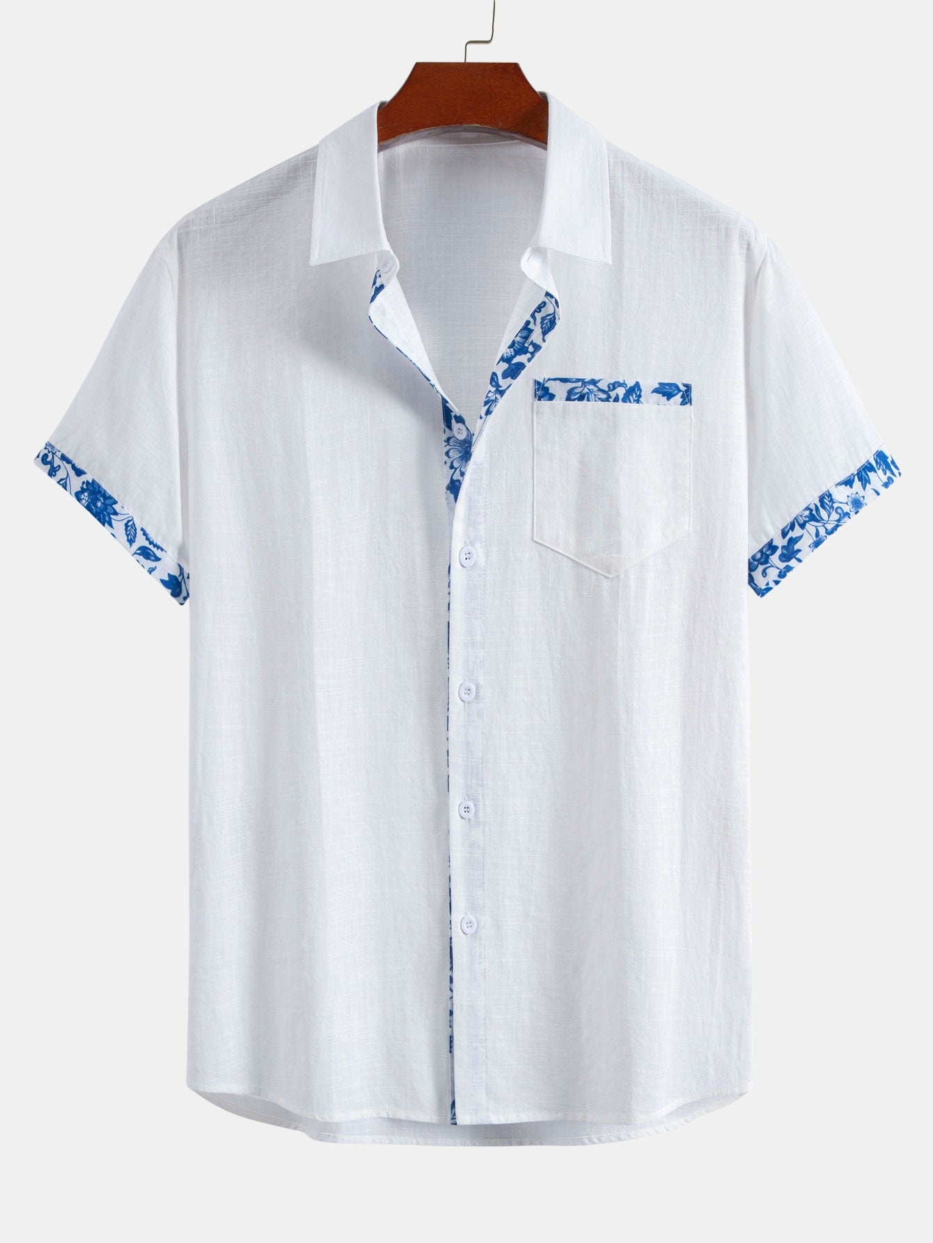 Contrast Floral Print Linen Shirt