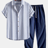 Stripe Linen Shirt & Straight Leg Linen Pants Set