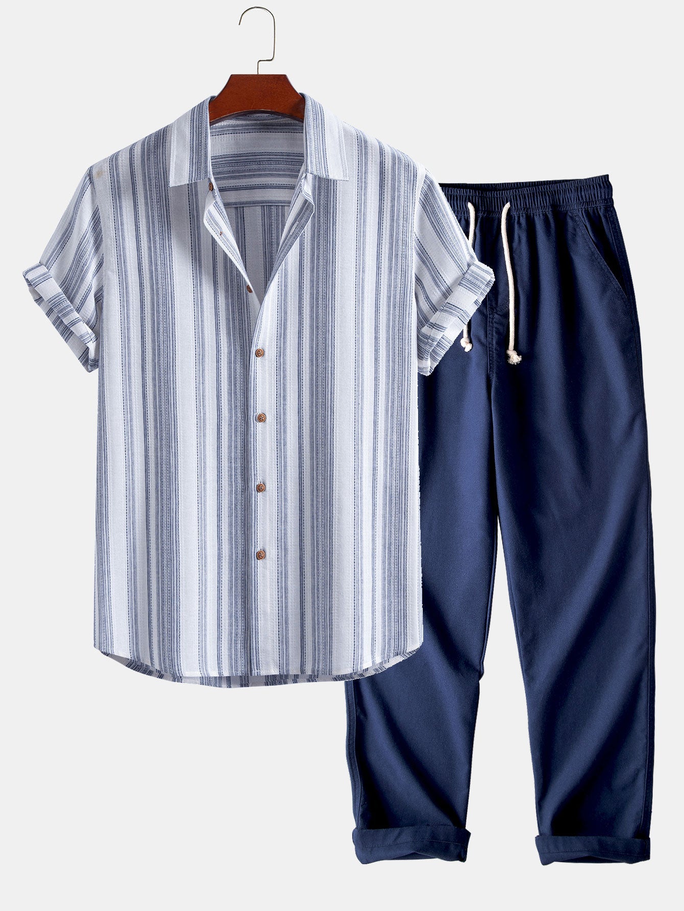 Stripe Linen Shirt & Straight Leg Linen Pants Set
