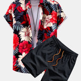 Tropical Flowers Print Shirt & Swim Shorts Set