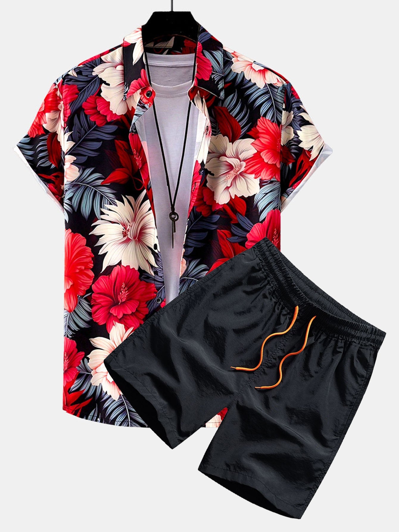 Tropical Flowers Print Shirt & Swim Shorts Set